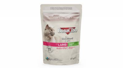 Bonacibo pouch wet adult cat food sterilised lamb