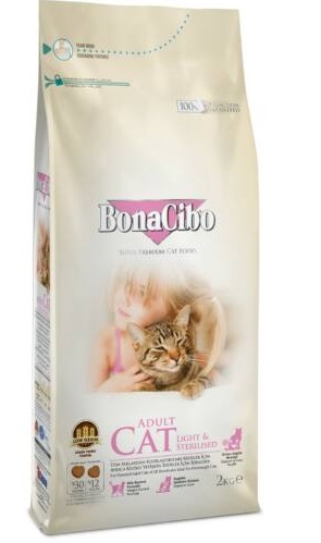 Bonacibo Cat Light, Sterilized csirke, szardella, rák, rizs macskatáp