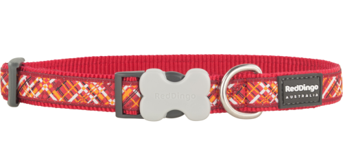 Red Dingo Design Flanno piros kutyanyakörv (25 mm x 41-63 cm)